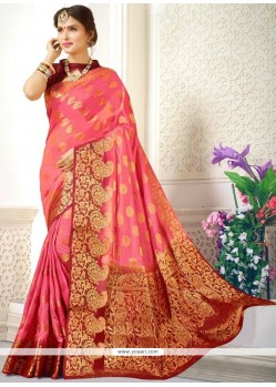 Rose Pink Weaving Work Art Silk Designer Traditional Saree