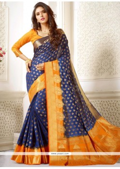 Art Silk Navy Blue Weaving Work Traditional Saree