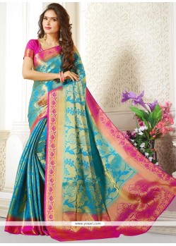 Blue Weaving Work Traditional Designer Saree