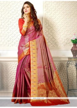 Weaving Art Silk Traditional Saree In Pink