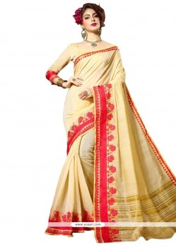 Cotton Silk Cream Weaving Work Traditional Saree