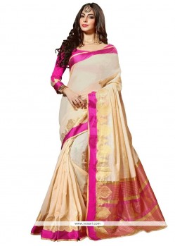 Cotton Silk Cream Weaving Work Traditional Saree