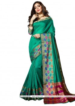 Cotton Silk Sea Green Weaving Work Traditional Saree