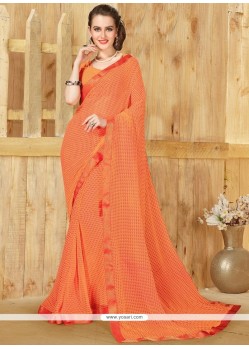 Faux Georgette Peach Lace Work Casual Saree