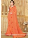 Faux Georgette Peach Lace Work Casual Saree