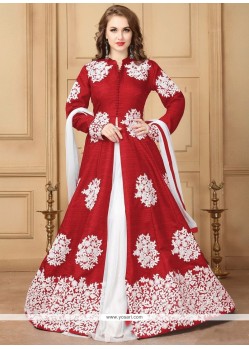 Resham Work Maroon And White Long Choli Lehenga