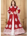 Resham Work Maroon And White Long Choli Lehenga