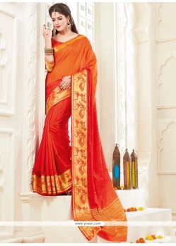 Woven Work Orange And Red Designer Traditional Saree