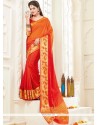 Woven Work Orange And Red Designer Traditional Saree