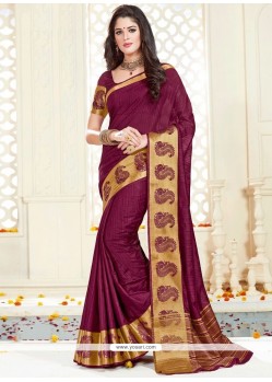 Woven Work Wine Art Silk Traditional Designer Saree