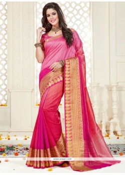 Hot Pink Woven Work Art Silk Traditional Designer Saree
