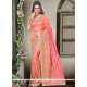 Art Silk Peach And Pink Embroidered Work Shaded Saree