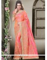 Art Silk Peach And Pink Embroidered Work Shaded Saree