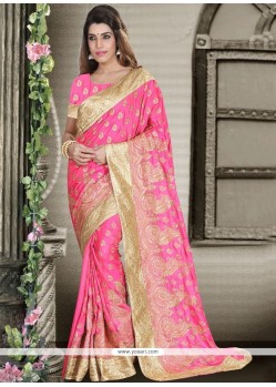 Patch Border Art Silk Designer Traditional Saree In Pink