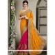 Patch Border Art Silk Designer Half N Half Saree In Hot Pink And Yellow