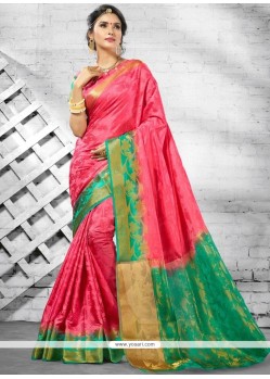 Art Silk Rose Pink Woven Work Traditional Saree