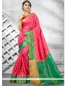 Art Silk Rose Pink Woven Work Traditional Saree