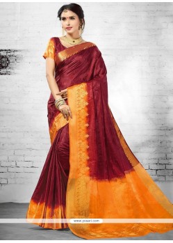 Wine Woven Work Art Silk Designer Traditional Saree