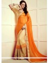 Patch Border Work Beige And Orange Half N Half Designer Saree