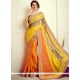 Orange And Yellow Embroidered Work Faux Chiffon Shaded Saree