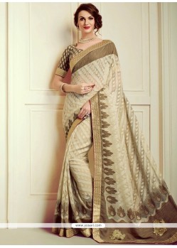 Banarasi Silk Beige Patch Border Work Classic Designer Saree