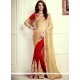 Patch Border Lycra Designer Half N Half Saree In Cream And Red