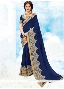 Navy Blue Embroidered Work Saree