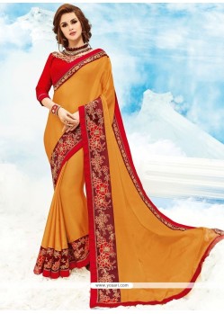 Orange Embroidered Work Faux Chiffon Classic Designer Saree