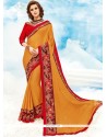 Orange Embroidered Work Faux Chiffon Classic Designer Saree