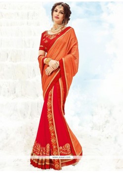 Orange And Red Shaded Saree