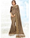 Lycra Brown Patch Border Work Classic Saree