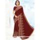 Embroidered Faux Georgette Designer Saree In Maroon