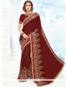 Embroidered Faux Georgette Designer Saree In Maroon