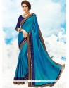 Art Silk Blue Embroidered Work Designer Saree