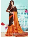 Faux Georgette Brown Printed Saree