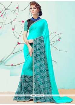 Blue Print Work Printed Saree