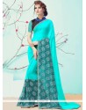 Blue Print Work Printed Saree