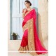 Faux Chiffon Hot Pink And Red Shaded Saree