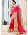 Faux Chiffon Hot Pink And Red Shaded Saree