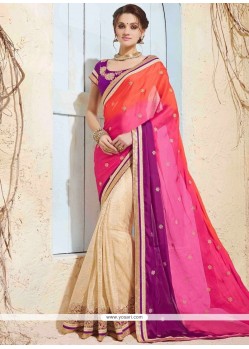 Embroidered Work Satin Designer Half N Half Saree