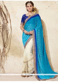 Embroidered Work Half N Half Designer Saree