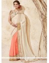 Patch Border Work Cream And Peach Designer Half N Half Saree