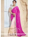 Embroidered Work Cream And Hot Pink Half N Half Saree