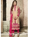 Krystle Dsouza Beige And Hot Pink Cotton Embroidered Work Pant Style Suit