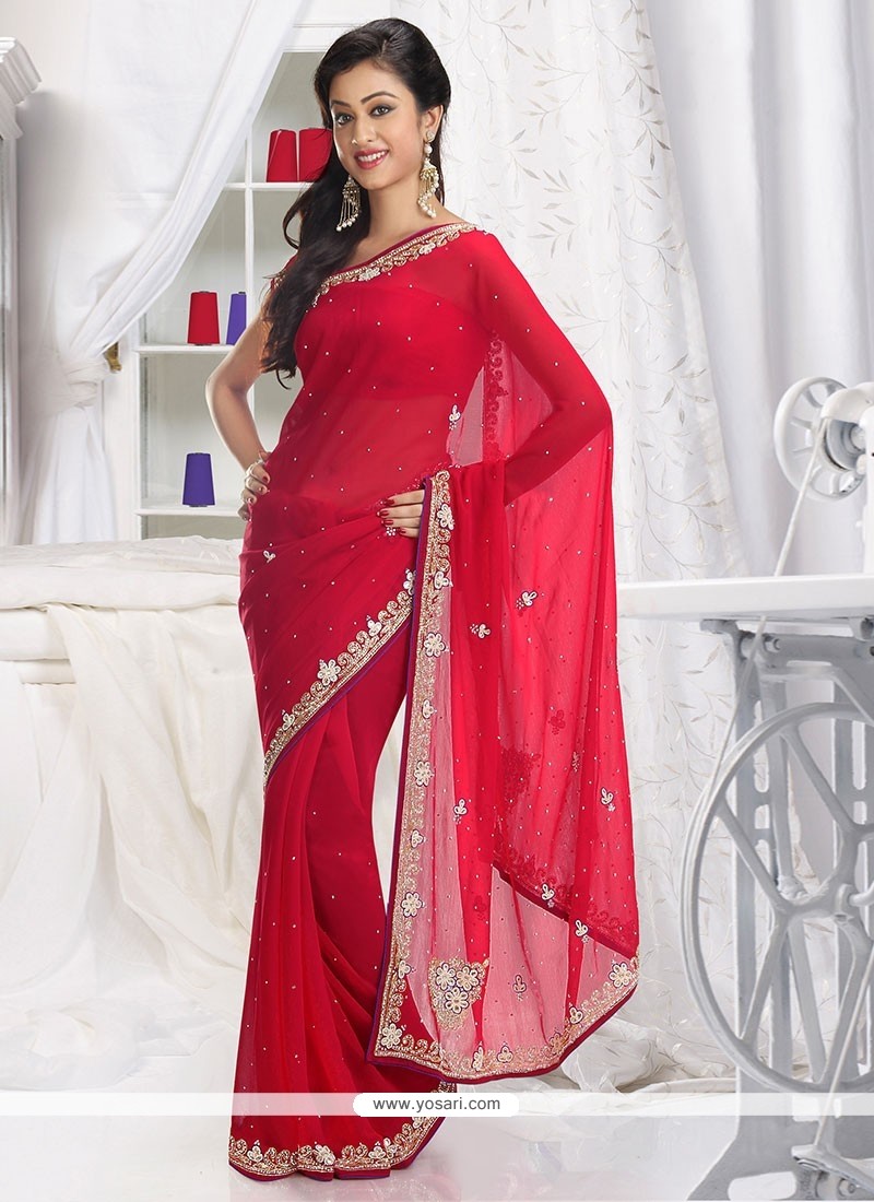Gorgeous Red Shaded Faux Chiffon Saree