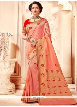 Art Silk Peach Weaving Work Designer Traditional Saree