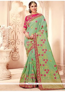 Green Raw Silk Traditional Designer Saree