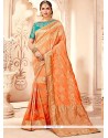 Orange Weaving Work Raw Silk Traditional Designer Saree