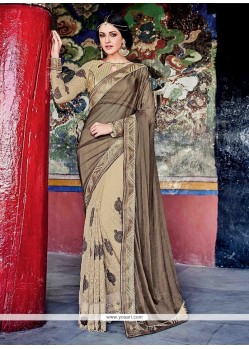 Faux Georgette Beige Designer Half N Half Saree