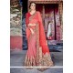 Net Pink And Red Designer Half N Half Saree